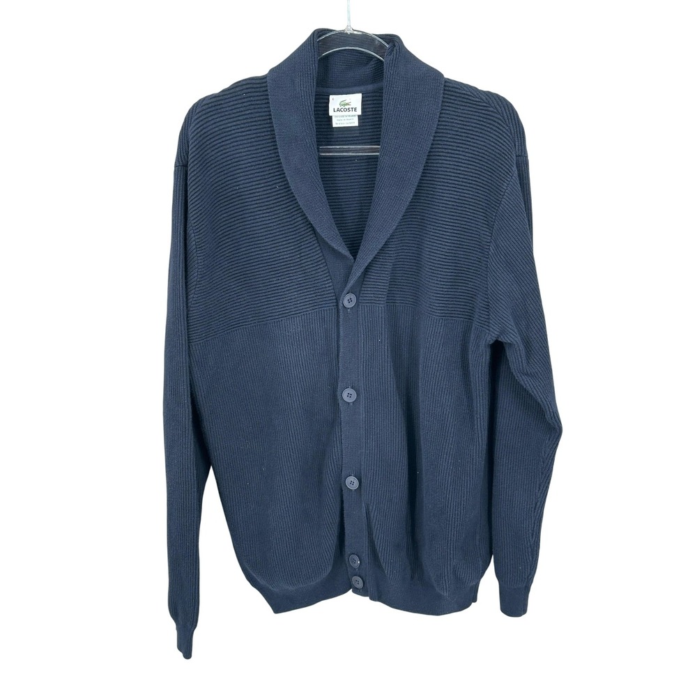 Lacoste Sweater Mens 6 US‎ XL Navy Shawl Collar Cardigan Preppy Academia Cotton